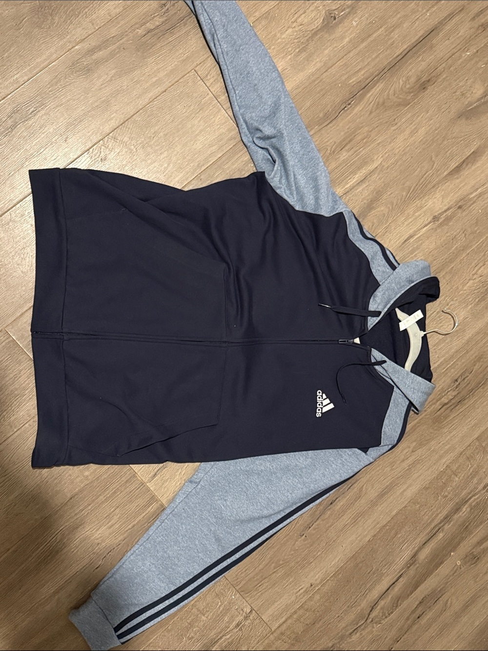 adidas Men’s Navy and Light Gray Zip-Up Hoodie Sweater